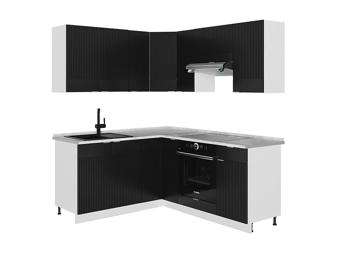 Cuisine en angle noir rayé/blanc 190x60x81.6 fame-line
