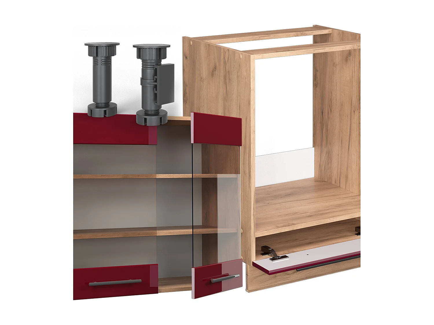 Cocina esquinera burdeos brillo intenso/roble dorado 190x46x81.6 fame-line