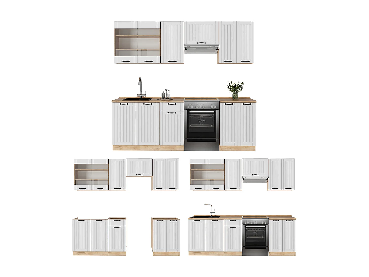 Mueble de cocina blanco casa de campo 240x60x81.6 fame-line