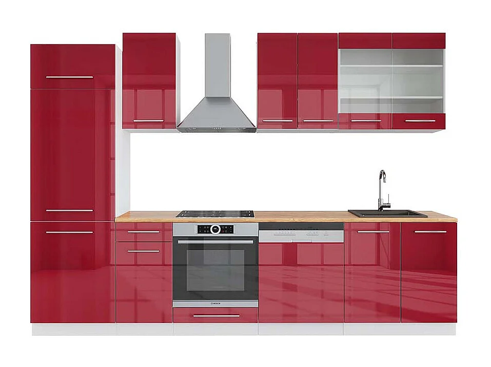 Mueble de cocina burdeos brillo intenso/blanco 300x60x81.6 fame-line