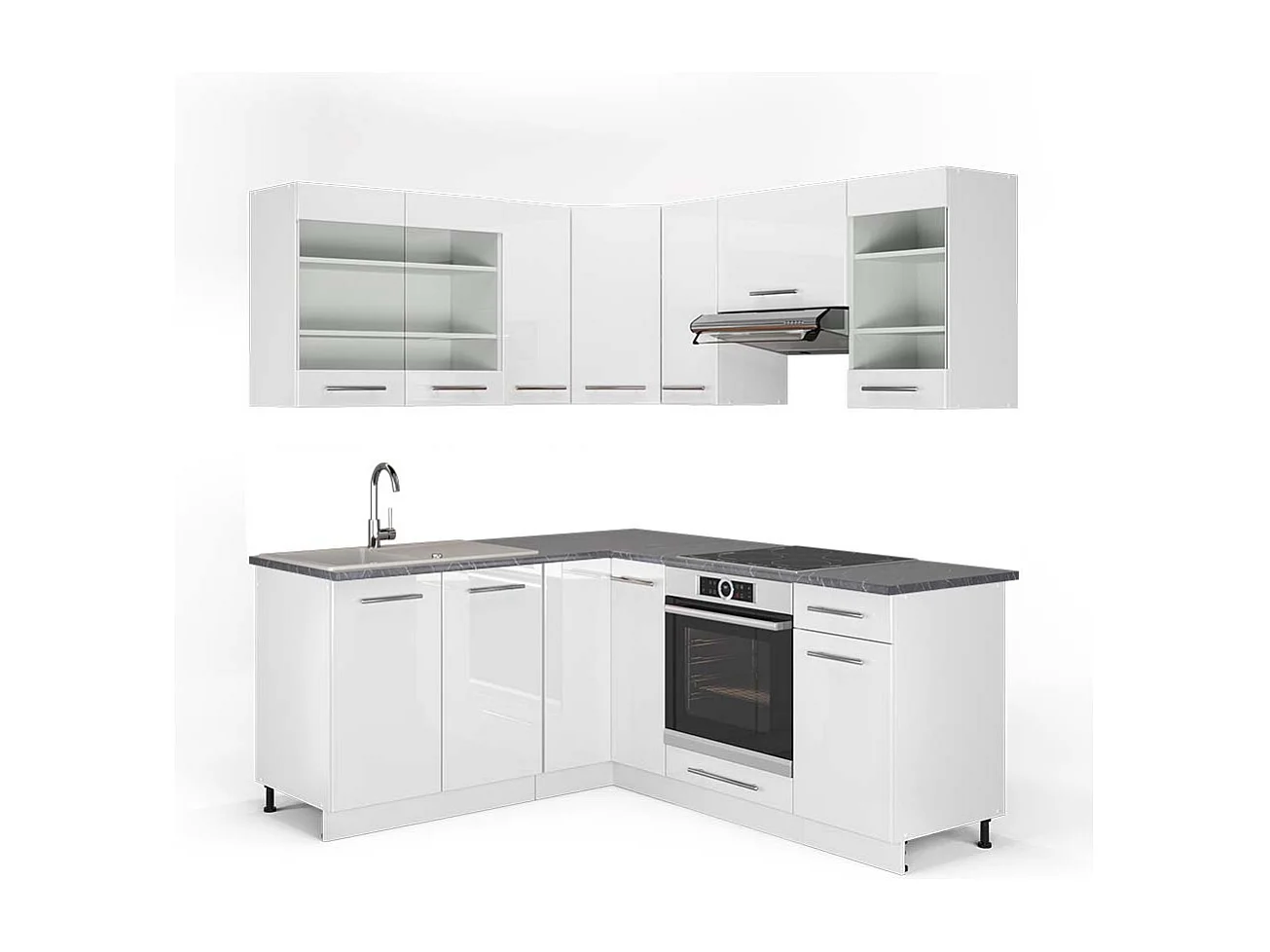 Cocina esquinera blanco alto brillo/blanco 190x60x81.6 fame-line