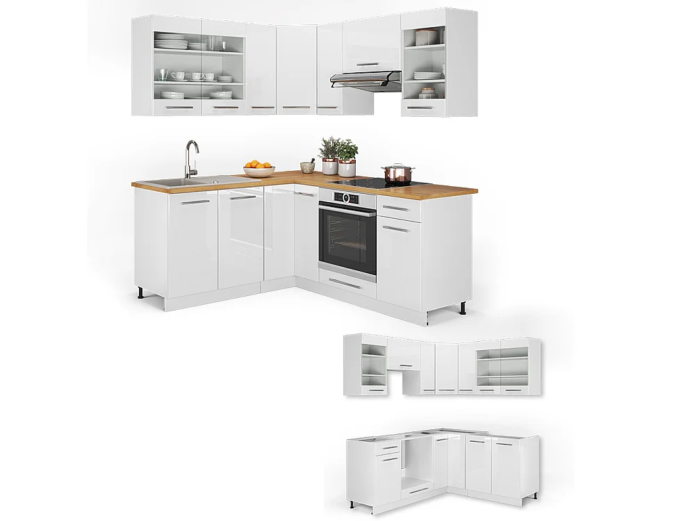 Cuisine en angle blanc brillant/blanc 190x60x81.6 fame-line