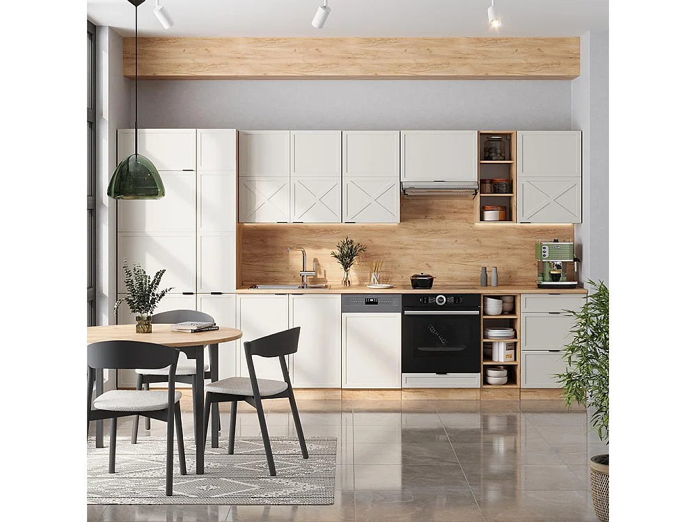 Mueble de cocina gris/beige/roble dorado 355x60x81.6 fame-line