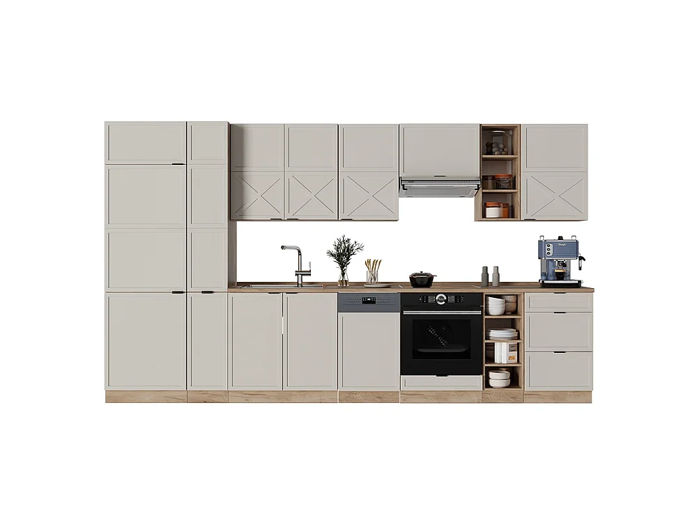 Mueble de cocina gris/beige/roble dorado 355x60x81.6 fame-line