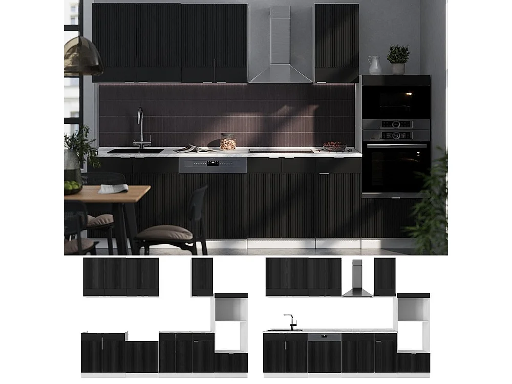 Cuisine noir rayé/blanc 300x60x81.6 fame-line