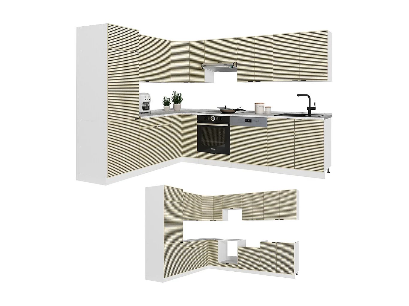 Eckküche eiche paneel/weiß 287x60x81.6 fame-line