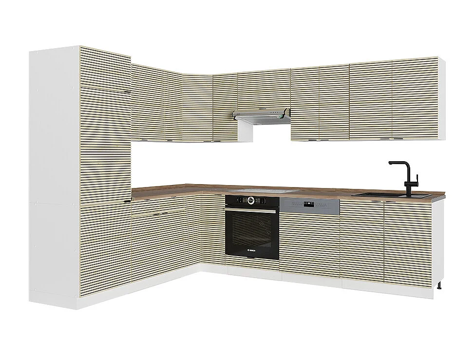 Cuisine en angle chêne lambris/blanc 287x60x81.6 fame-line