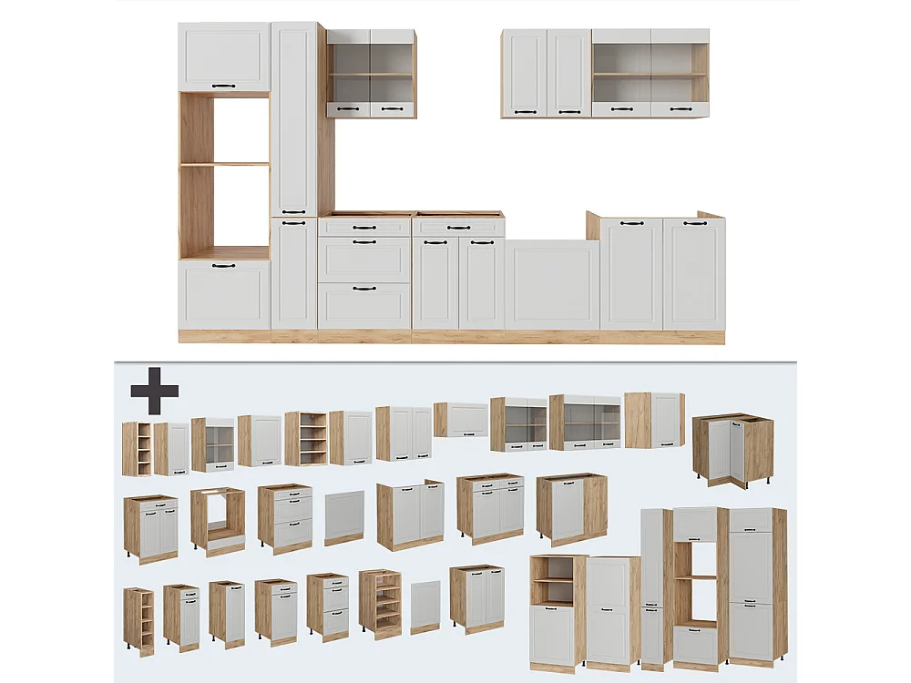 Cuisine complète  blanc campagnard/chêne doré 350x60x81.6 r-line
