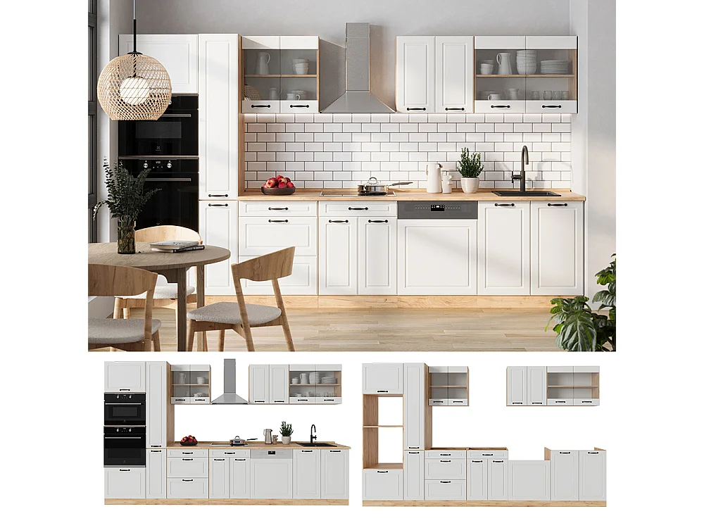 Cuisine complète  blanc campagnard/chêne doré 350x60x81.6 r-line