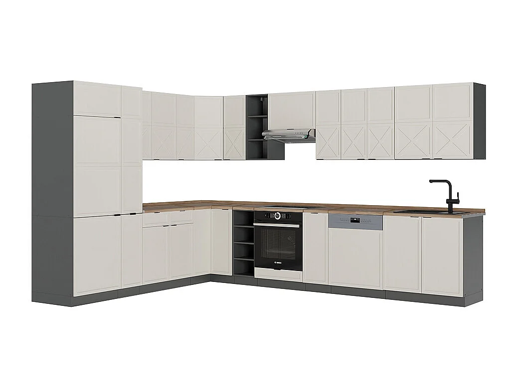 Hoekkeuken grijs/beige/antraciet 347x60x81.6 fame-line