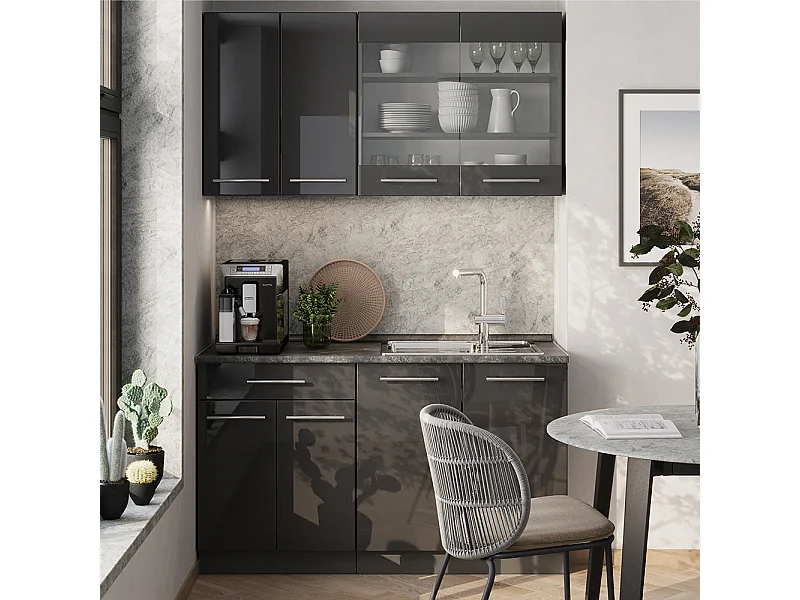 Cocina para solteros antracita alto brillo 140x46x81.6 fame-line