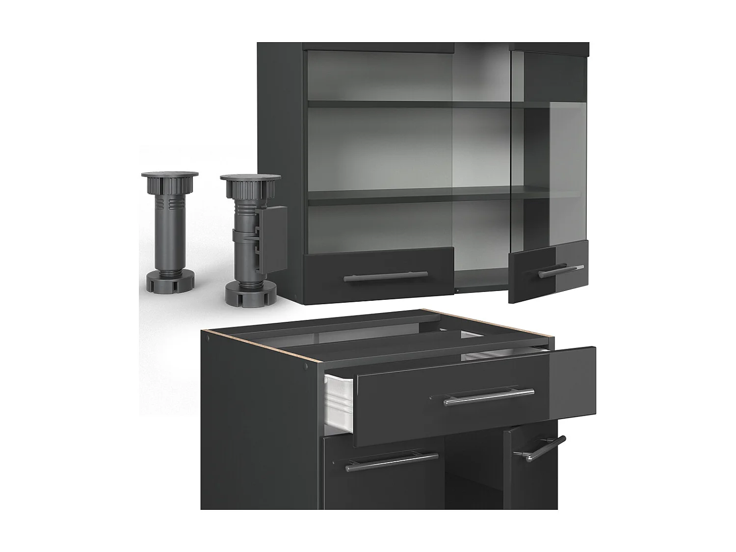 Cocina para solteros antracita alto brillo 140x46x81.6 fame-line