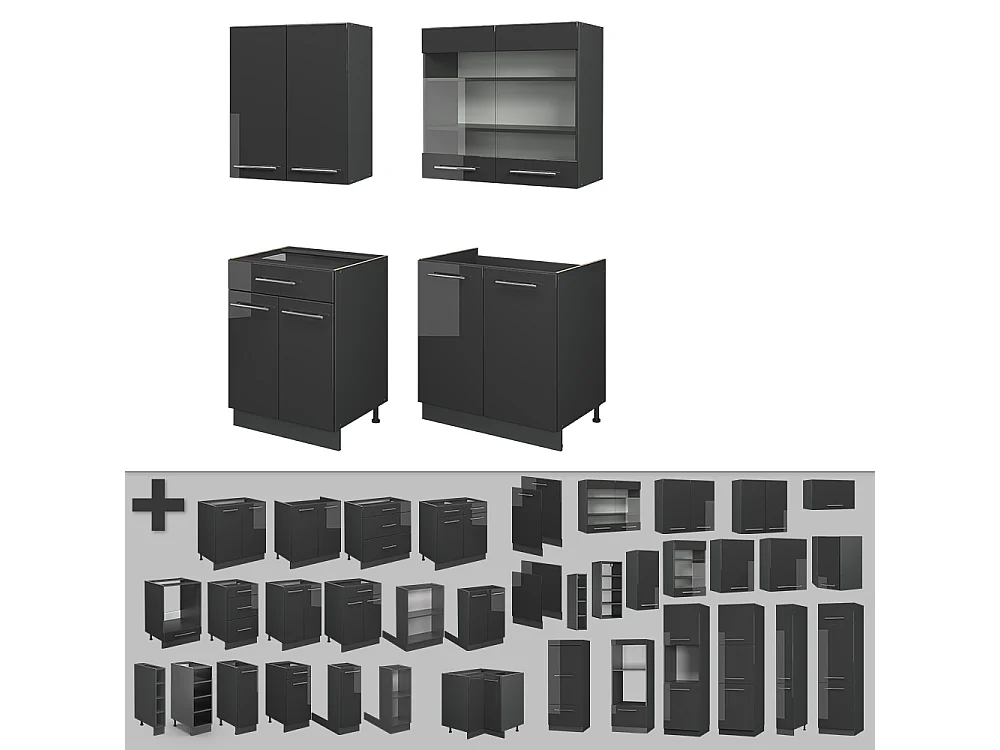 Singleküche anthrazit hochglanz 140x46x81.6 fame-line