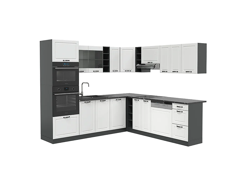 Cuisine en angle blanc cottage/anthracite 247x60x81.6 r-line