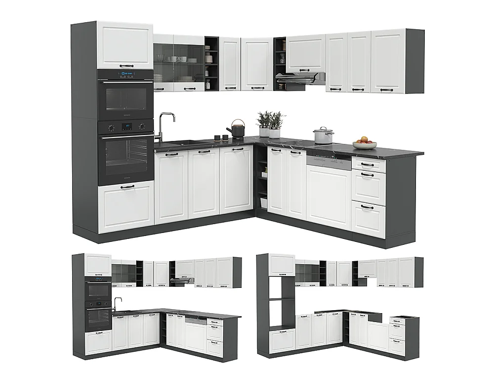 Cuisine en angle blanc cottage/anthracite 247x60x81.6 r-line