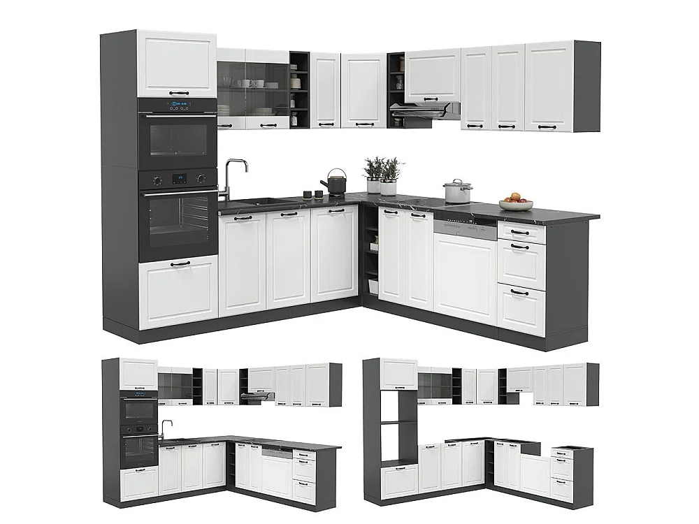 Cuisine en angle blanc campagne/anthracite 247x60x81.6 r-line