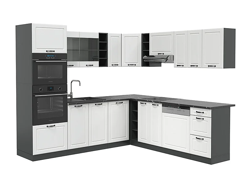 Cucina angolare completa bianco casa di campagna/antracite 247x60x81.6 r-line