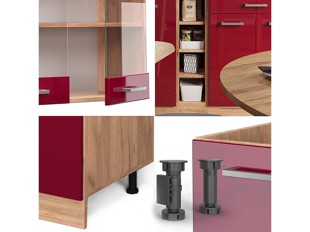 Cucina completa rosso lucido/rovere dorato 160x46x81.6 r-line