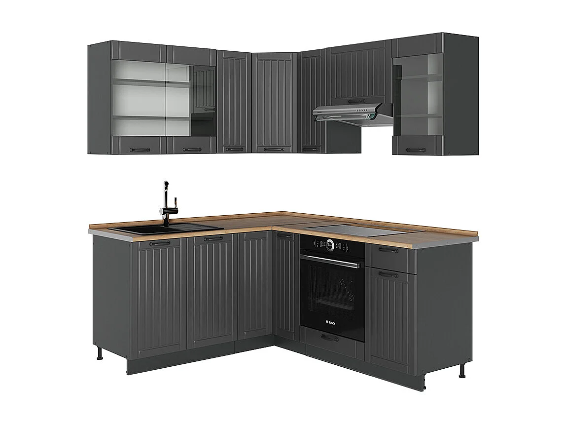 Cocina esquinera gris oscuro 190x60x81.6 fame-line