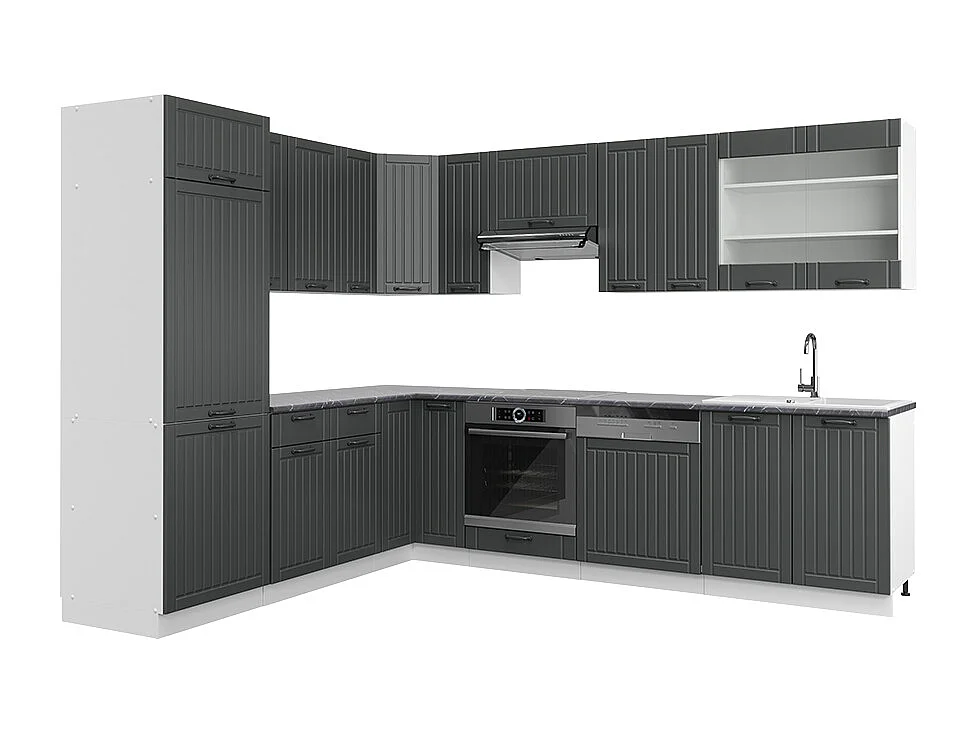 Eckküche anthrazit landhaus/weiß 287x60x81.6 fame-line