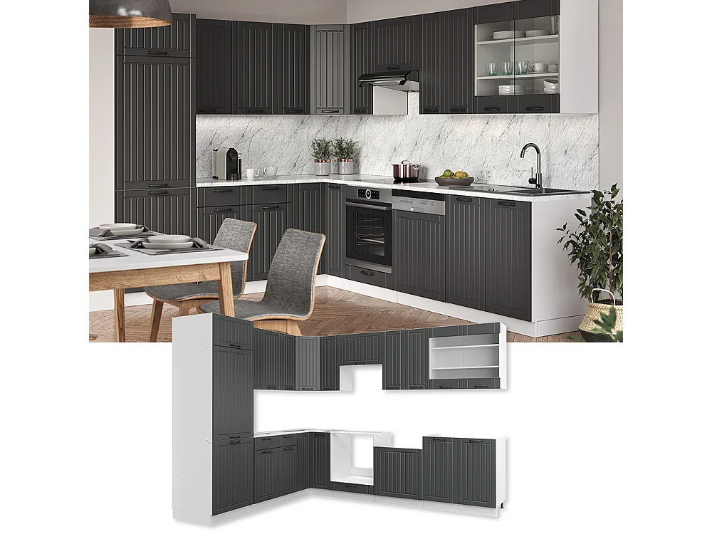 Cuisine en angle anthracite maison de campagne/blanc 287x60x81.6 fame-line