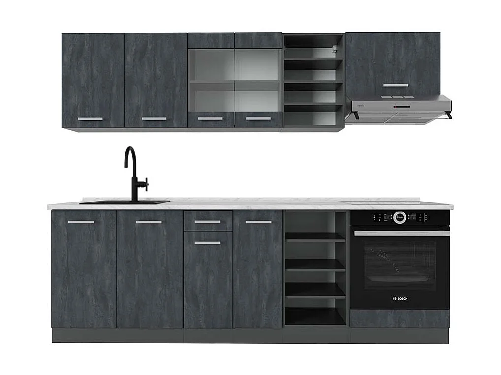 Küchenzeile schwarz beton/anthrazit 240x60x81.6 r-line