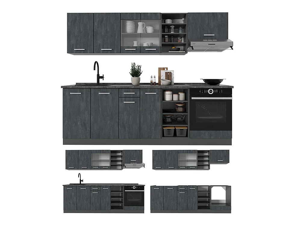Cuisine noir béton/anthracite 240x60x81.6 r-line