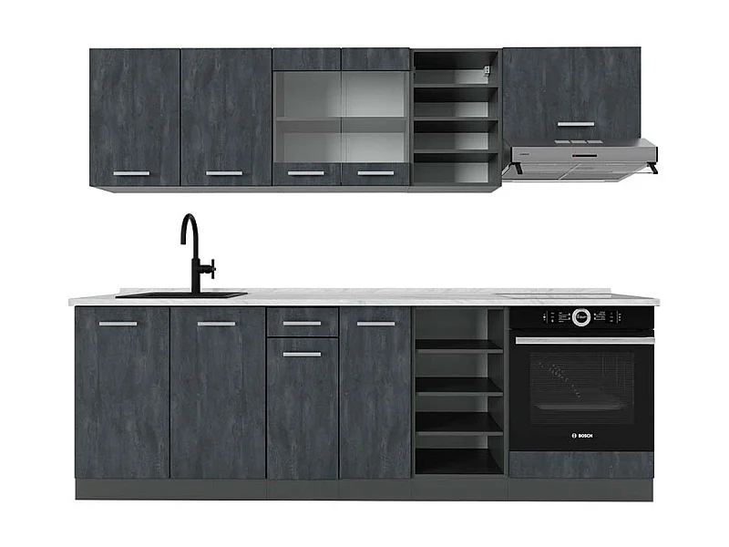 Zabudowa kuchenna czarny beton/antracyt 240x60x81.6 r-line