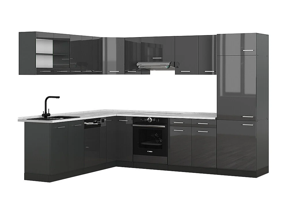 Cuisine en angle anthracite brillant/anthracite 287x60x81.6 r-line