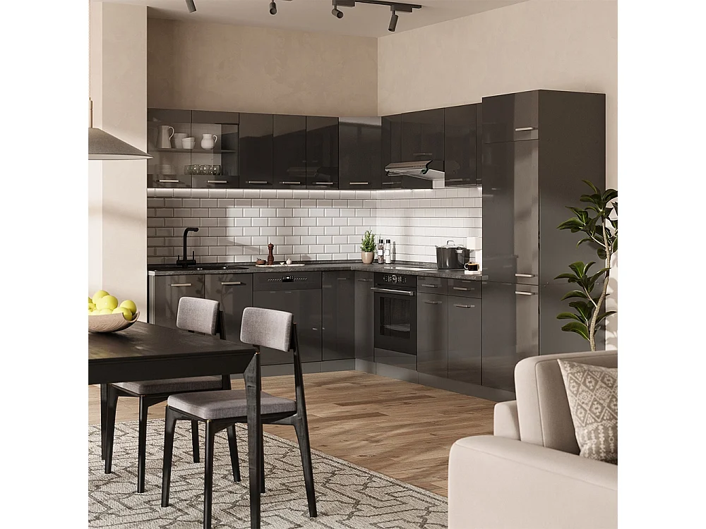 Cuisine en angle anthracite haute brillance/anthracite 287x60x81.6 r-line
