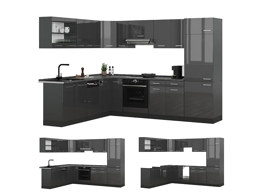 Cuisine en angle anthracite haute brillance/anthracite 287x60x81.6 r-line