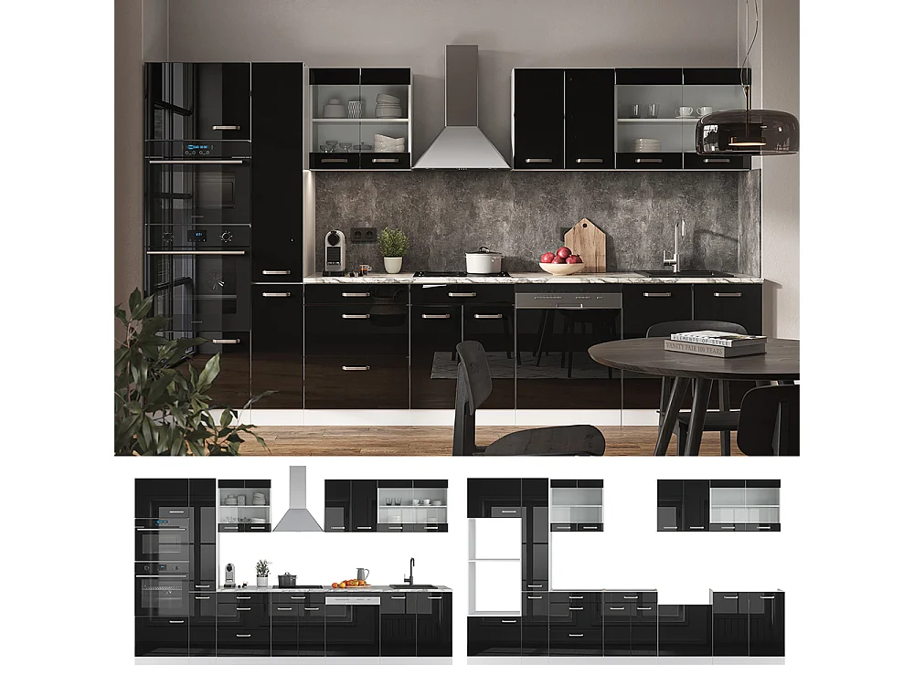 Cuisine noir brillant/blanc 350x60x81.6 r-line