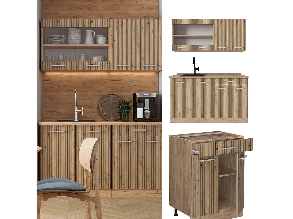 Cucina monoblocco rovere artigianale/rovere goldkraft 140x60x81.6 r-line