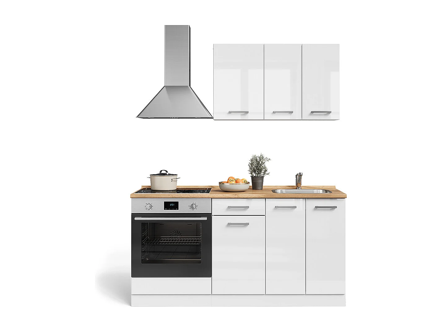 Cucina completa bianco lucido/bianco 160x46x81.6 r-line