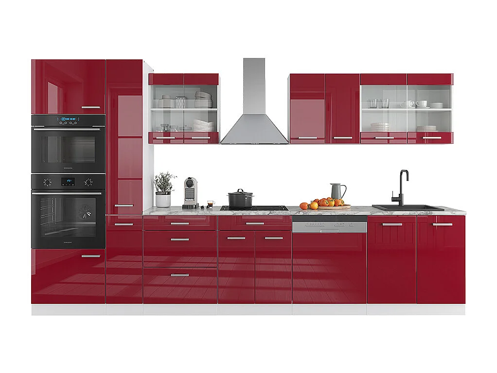 Mobile da cucina rosso lucido/bianco 350x60x81.6 r-line