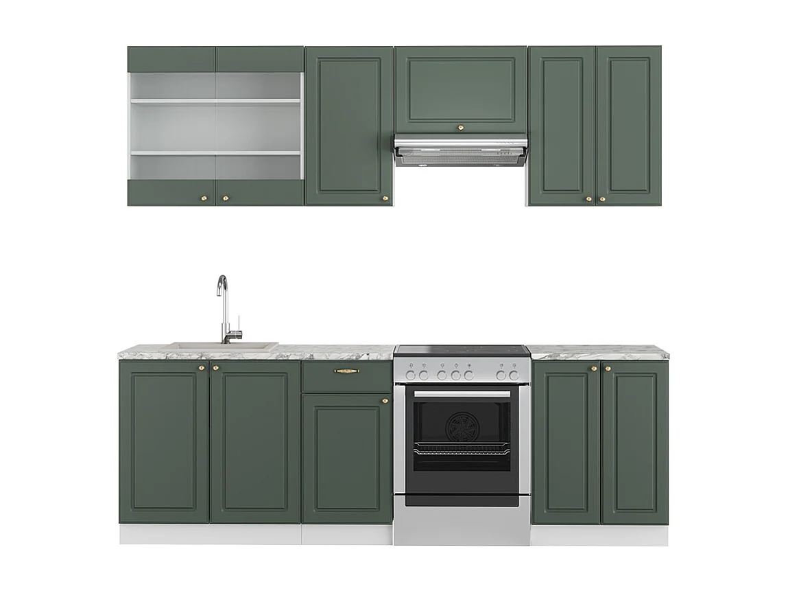 Mueble de cocina verde-dorado casa de campo/blanco 240x46x81.6 fame-line