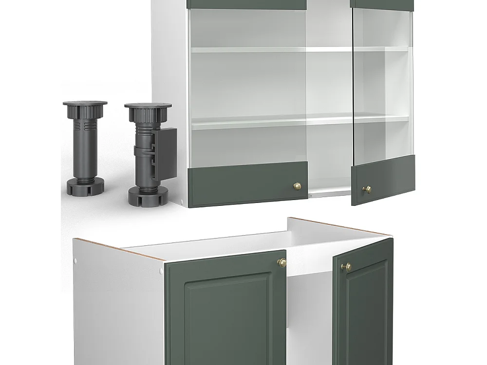 Køkkenrække grøn-guld landhus/hvid 240x46x81.6 fame-line