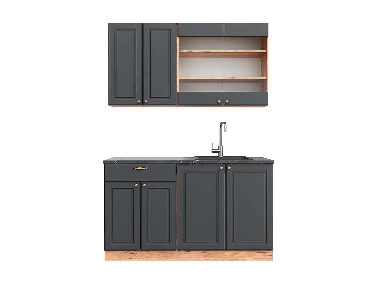 Singlekøkken antracit country house/guld kraft eg 140x60x81.6 fame-line