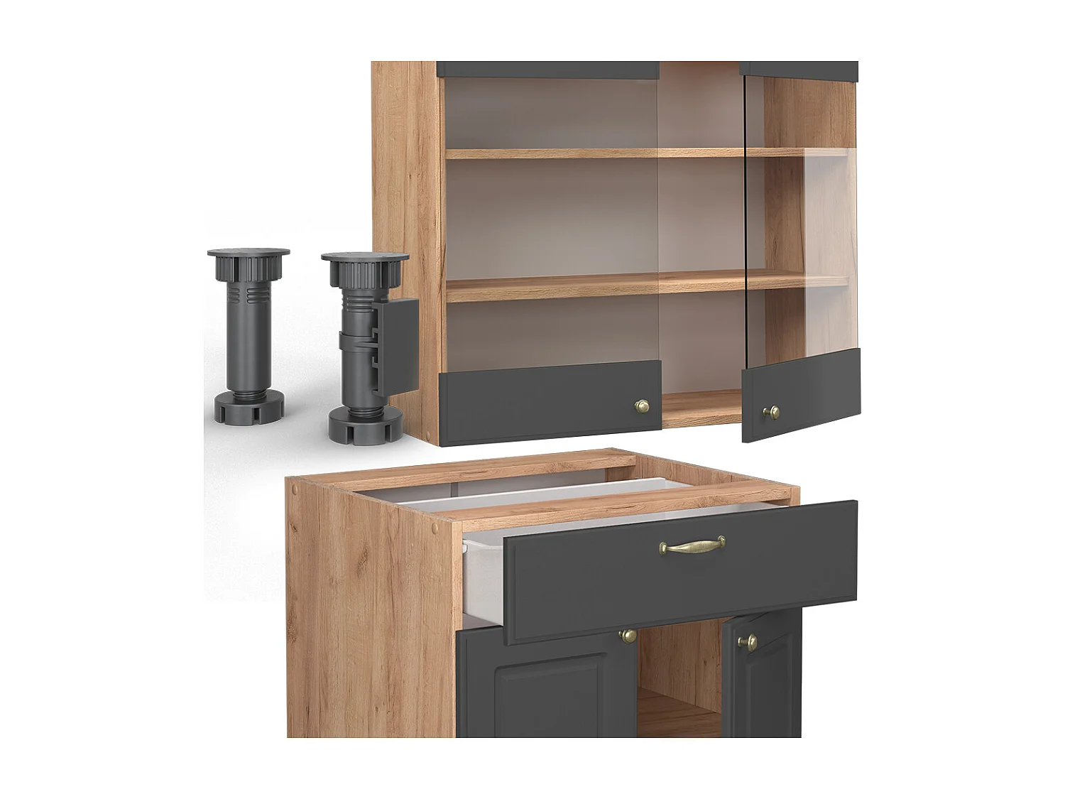 Singlekøkken antracit country house/guld kraft eg 140x60x81.6 fame-line