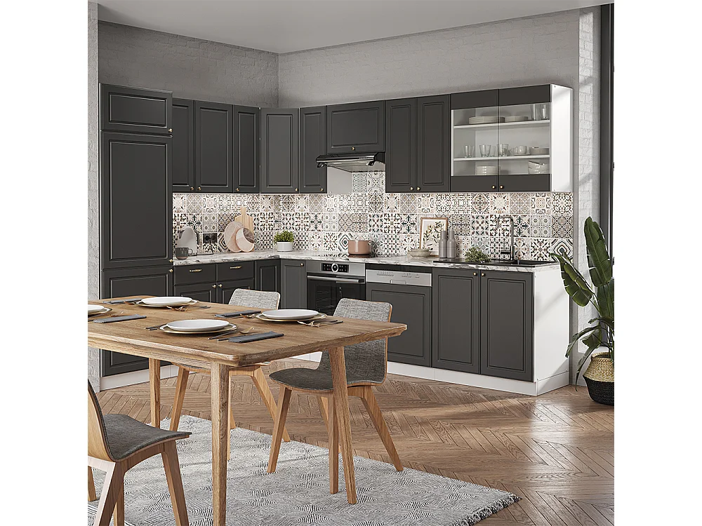 Cucina angolare completa antracite-oro/bianco 287x46x81.6 fame-line