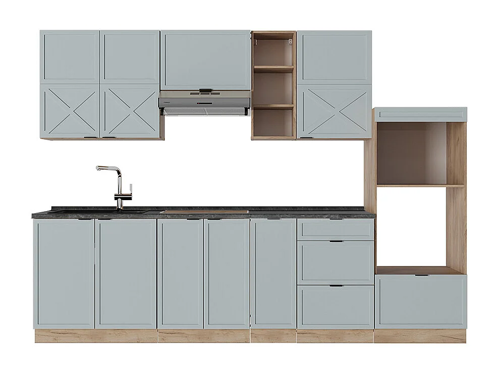 Cuisine bleu clair-gris/chêne force dor 280x60x81.6 fame-line