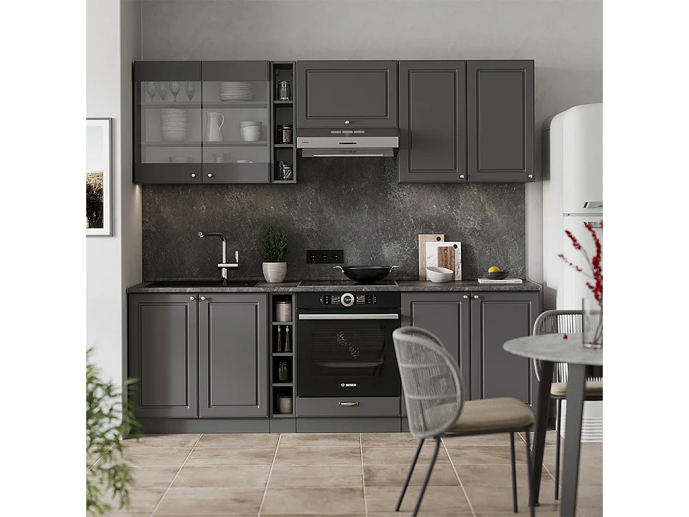 Mueble de cocina antracita-oro landhaus 235x60x81.6 fame-line