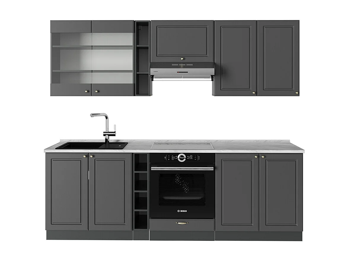 Mueble de cocina antracita-oro landhaus 235x60x81.6 fame-line