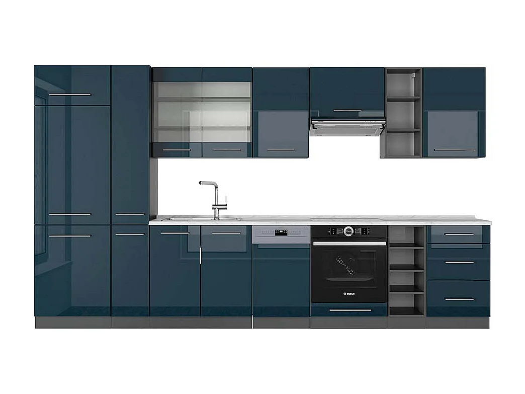 Cuisine bleu foncé brillant/anthracite 355x60x81.6 fame-line