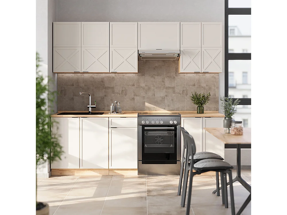 Cuisine grisbeige/chêne doré 240x60x81.6 fame-line