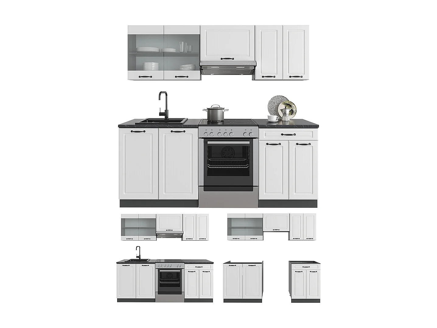 Mueble de cocina casa de campo blanca/antracita 200x60x81.6 r-line