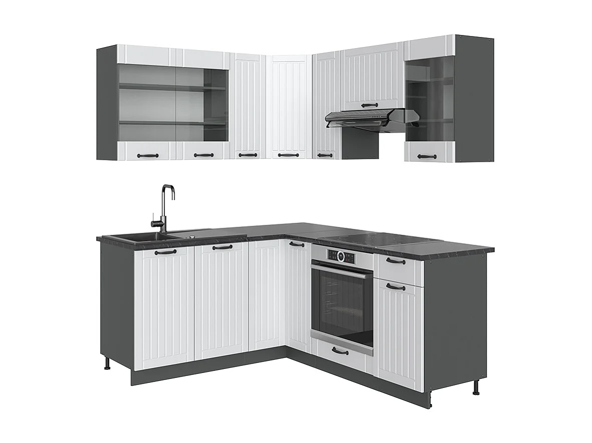 Hörnkök vitt hus på landet/antracit 190x60x81.6 fame-line
