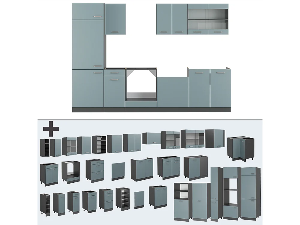 Cuisine bleu-gris/anthracite 300x60x81.6 r-line