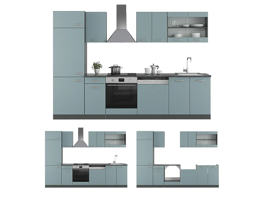 Küchenzeile blau-grau/anthrazit 300x60x81.6 r-line