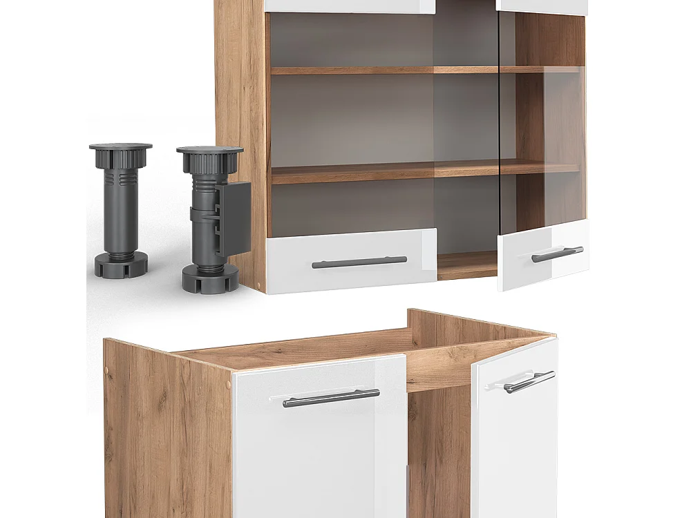 Pentry vit högblank/goldkraft ek 235x60x81.6 fame-line